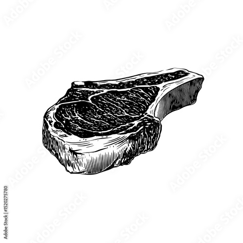 Vintage engraved illustration of a prime cut of meat showcasing fine details and textures for culinary art enthusiasts
