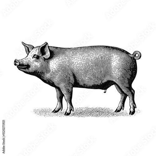 Vintage engraved illustration of a pig showcasing detailed artistry from a bygone era