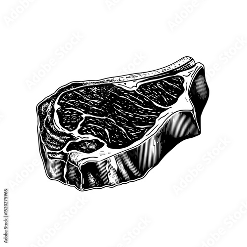 Vintage engraved illustration of a succulent meat cut showcasing intricate details in a timeless design