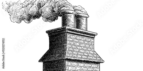 Vintage style engraved illustration of a rustic chimney with billowing smoke in a classic design celebrating craftsmanship and nostalgia