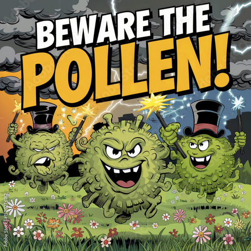 Comic Style Allergy Poster – “Beware the Pollen!” Funny Springtime Illustration