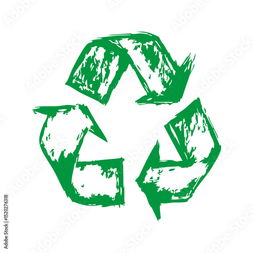 Grunge-Style Green Recycling Symbol. Promotes Environmental Awareness And Sustainability. Isolated Vector Illustration