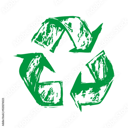 Recycling Symbol With Grunge Texture. Promotes Environmental Awareness And Sustainability. Isolated Vector Illustration