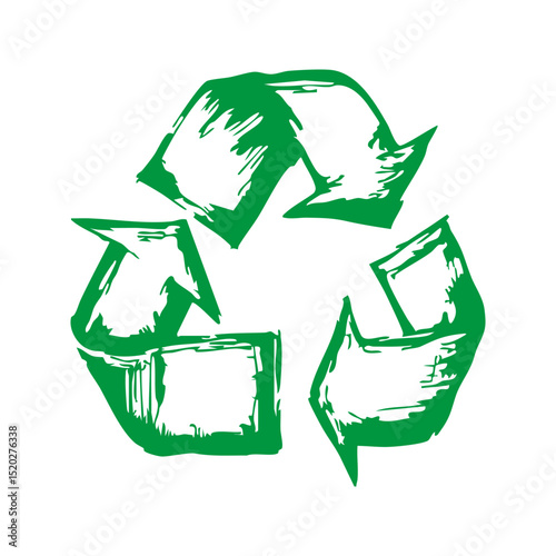 Recycling Symbol With Artistic Brushstroke Design. Promotes Environmental Awareness And Sustainability. Isolated Vector Illustration