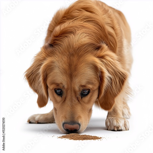 Curious Golden Retriever Puppy Sniffing the Ground. Adorable Young Canine in Close-Up