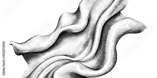 Engraved vintage illustration of flowing fabric in dynamic folds showcasing intricate design and classic elegance
