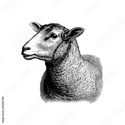 Vintage engraved illustration of a sheep showcasing detailed artistry and craftsmanship from a classic design collection