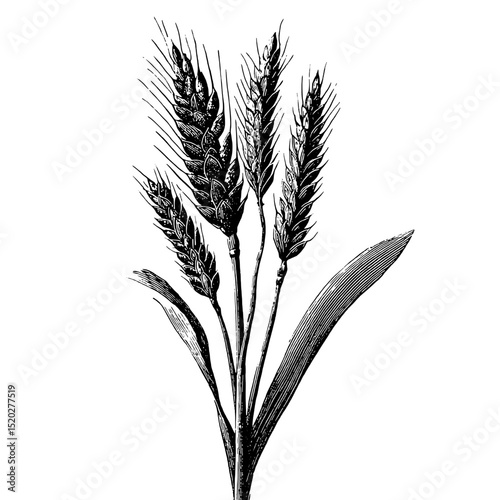 Detailed engraved illustration of vintage wheat stalks showcasing agricultural beauty and craftsmanship