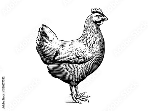 Vintage engraved chicken emblem showcasing timeless craftsmanship in animal illustration for decorative design purposes