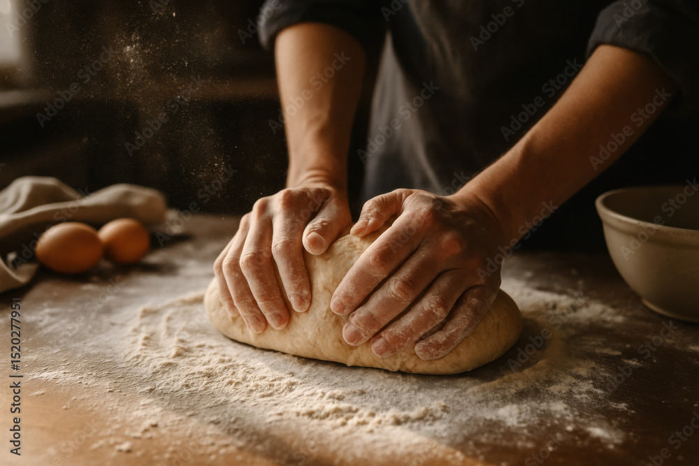 Fototapeta premium Rustic hands kneading dough