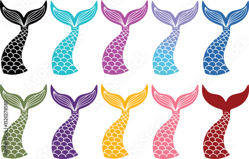 Colorful Mermaid Tail Silhouettes Set – Scaled Vector Clipart for Ocean-Themed Crafts & Designs