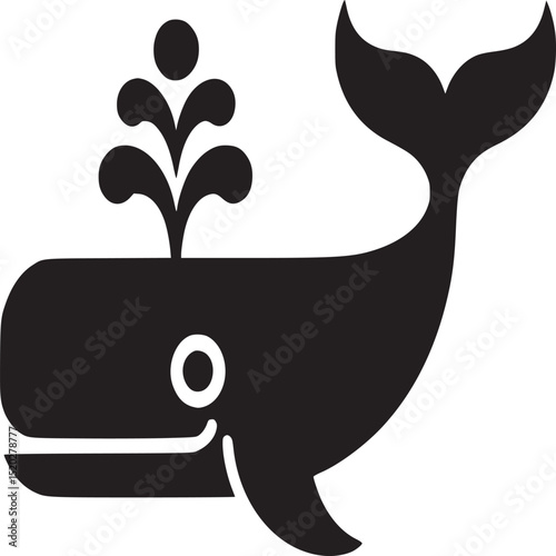 Quadro em tela A black and white illustration of a whale with water spraying from its blowhole