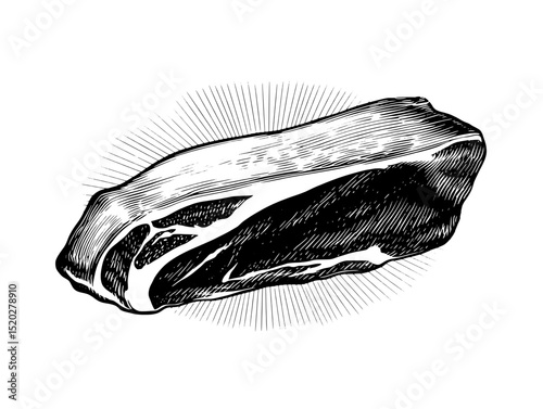 Vintage engraved illustration of a beef cut in a classic style showcasing culinary artistry and historical design elements