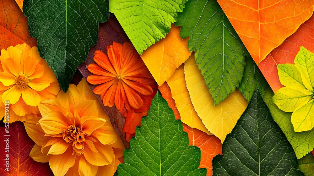 Fototapeta premium Autumnal Floral And Leaves Pattern