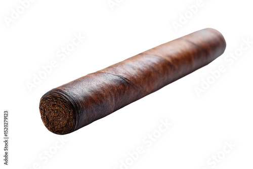 Close-up of a premium brown cigar on black background, cut out