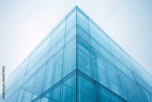 Modern High-Tech Skyscraper Architecture. Futuristic Glass Facade and Symmetrical Lines in Urban Cityscape