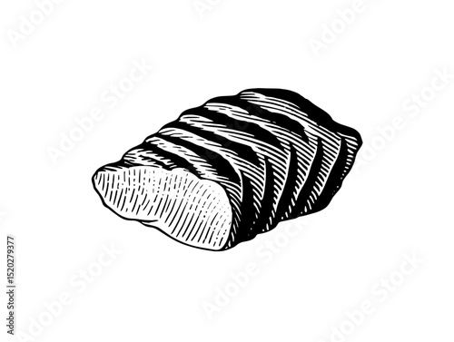 Vintage engraved illustration of a classic loaf of bread showcasing intricate details and textures in a timeless design
