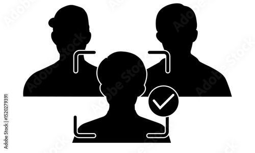 複数人物からの顔認証成功を示すアイコンイラスト
