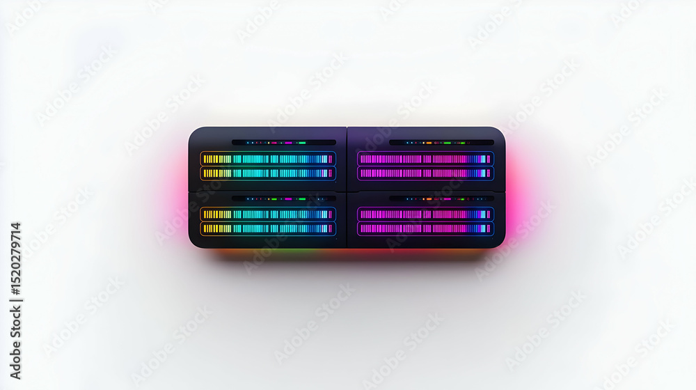 Obraz premium Modern Electronic Data Server Panel With Colorful Led Lights