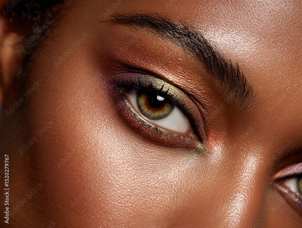 Fototapeta premium extreme close-up of bold eye makeup, shimmering pigments, perfect skin