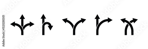 Set of Road traffic direction arrows icon collection. Three way transportation direction, decision, Traffic way symbol.