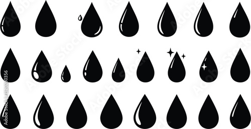Simple black silhouette of raindrops falling from the sky in a clean minimalist style