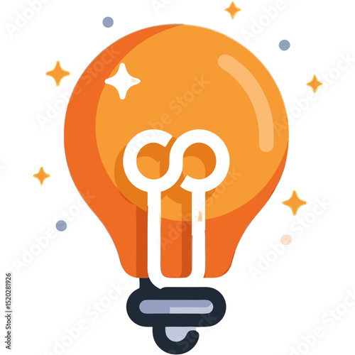 Cartoon Lightbulb with Stars and Dots Illustration