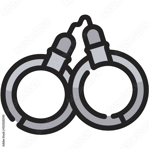 Cartoonstyle illustration of metal handcuffs with a black outline