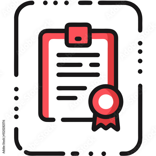 Certificate Icon with Seal and Document on Clipboard