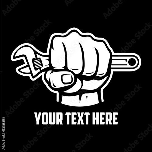 Fist Holding Wrench Illustration – Mechanic Logo, Garage Emblem, Handyman Repair Tool Vector Design