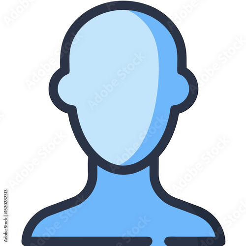 Faceless blue human icon with dark outline and rounded features