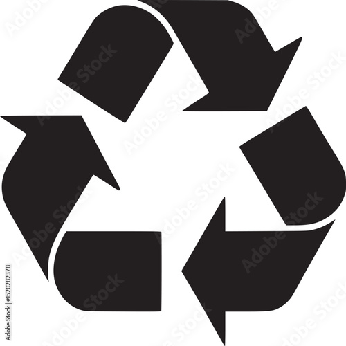 Black recycle symbol with arrows pointing in a circular motion on a white background illustration