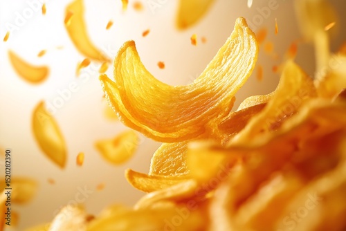 Delicious Crispy Chips. Unhealthy Yet Tasty Party Snacks with Mouth-Watering Texture in Food Photography