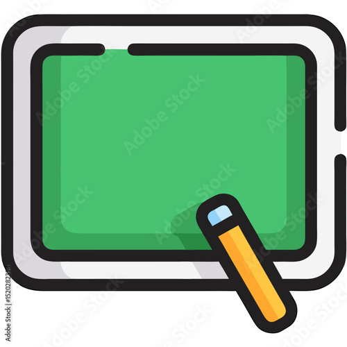 Green chalkboard with a yellow chalk stick icon illustration
