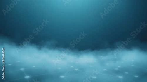 Abstract blue network of interconnected dots and lines on a dark gradient background.