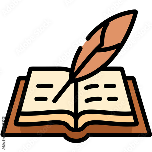 Open book with a quill pen resting on the pages