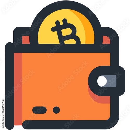 Orange Wallet with Bitcoin Cryptocurrency Coin Illustration