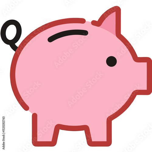 Pink Piggy Bank Icon with Red Outline and Black Details
