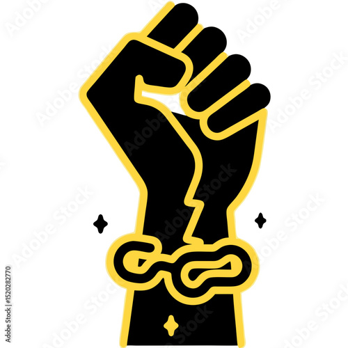 Raised fist with broken chains symbol of freedom and liberation