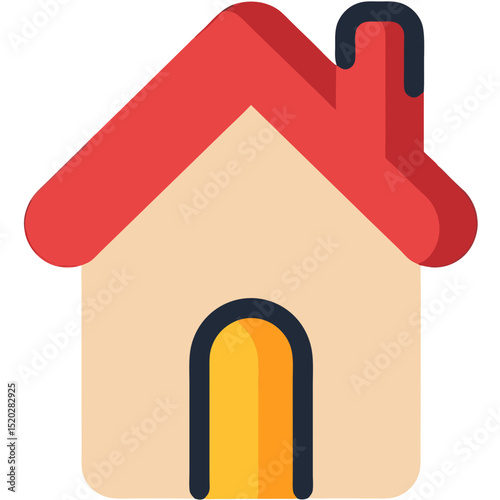 Simple Cartoon House Icon with Red Roof and Yellow Door