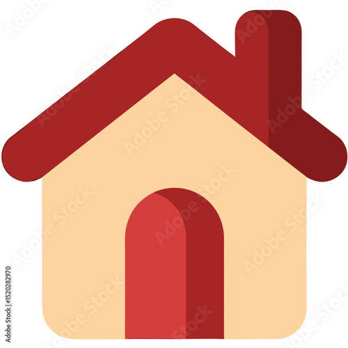 Simple House Icon with Red Roof and Door Illustration