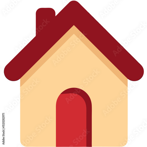 Simple House Icon with Red Roof and Door on Transparent Background