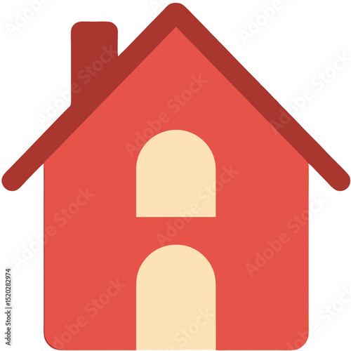 Simple Red House Icon with Chimney Door and Window