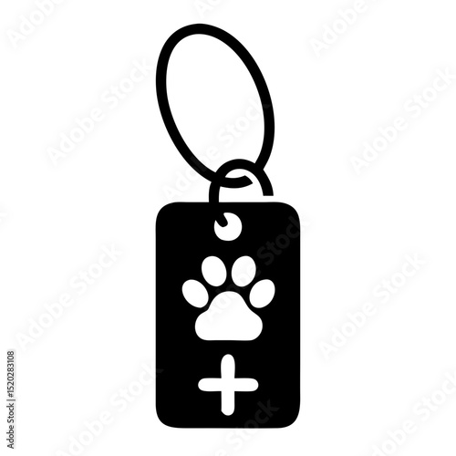 Pet vaccination tag with paw print and plus symbol.  Pet identification tag for animal clinic or veterinary office.  Simple pet vaccination tag design perfect for pet owners and veterinary practices.