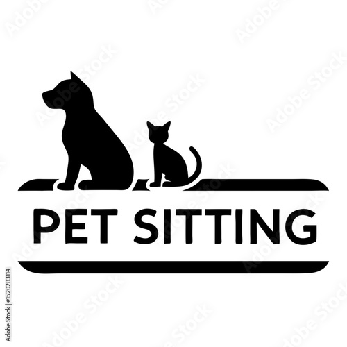 Pet sitting service sign with dog and cat silhouettes. Pet sitting logo features canine and feline companions sitting side by side.