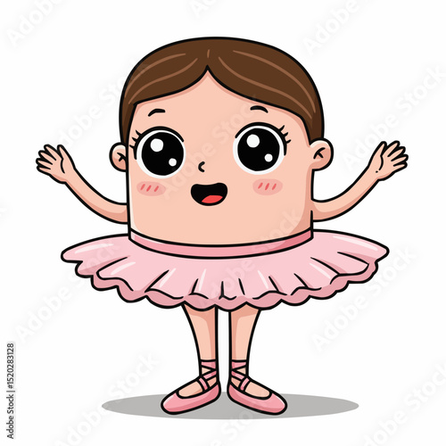 Cute cartoon girl dancing in pink ballet costume with happy expression  