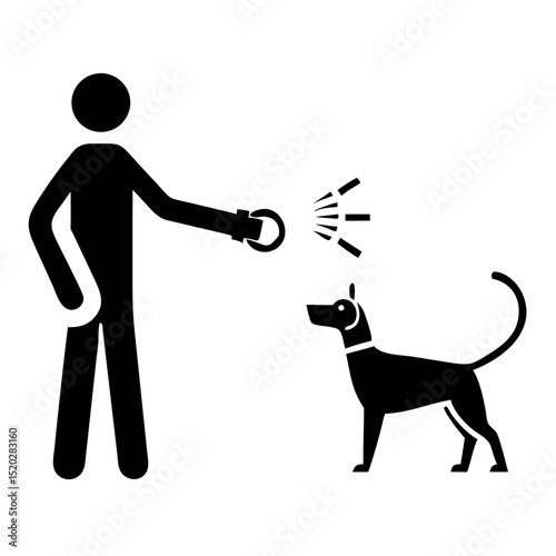 Dog training with clicker and reward. Person uses clicker for pet training.  Simple dog training illustration ideal for pet training guides and educational materials.