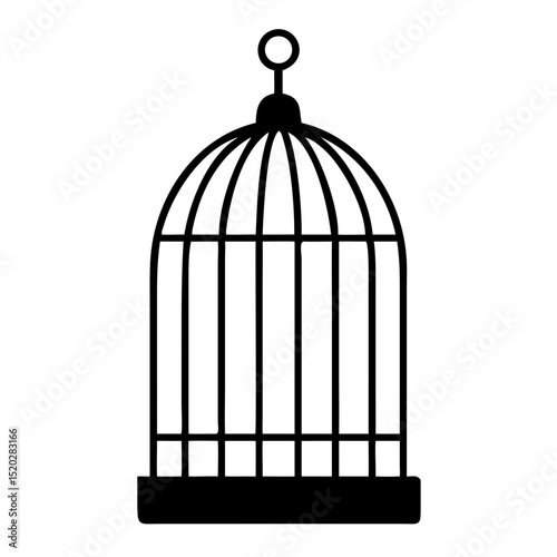 Decorative birdcage isolated on white background. Classic birdcage design with dome top and round base. This elegant birdcage image is perfect for home decor projects or vintage style illustrations.
