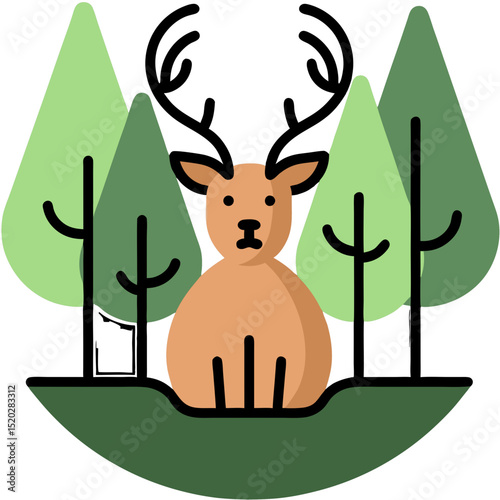 Stylized Deer with Antlers in a Forest Scene Illustration