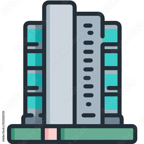 Stylized Icon of a Modern MultiStory Building Complex